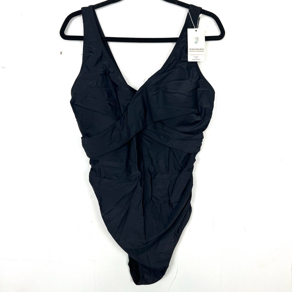 NWT Summer Sunshine One-Piece Swimsuit Black Maternity XXL
